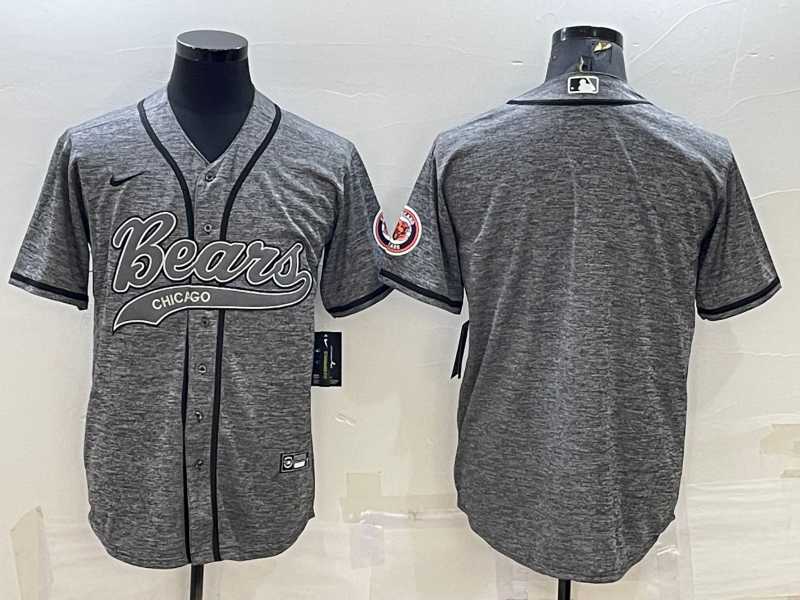 Mens Chicago Bears Blank Grey With Patch Cool Base Stitched Baseball Jersey